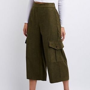 Army Green Cargo Culotte Shorts Pants